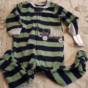 NWT Carter's Baby Boy Toddler Green & Blue Fleece Footed Long Sleeve Onesie 9 Mo